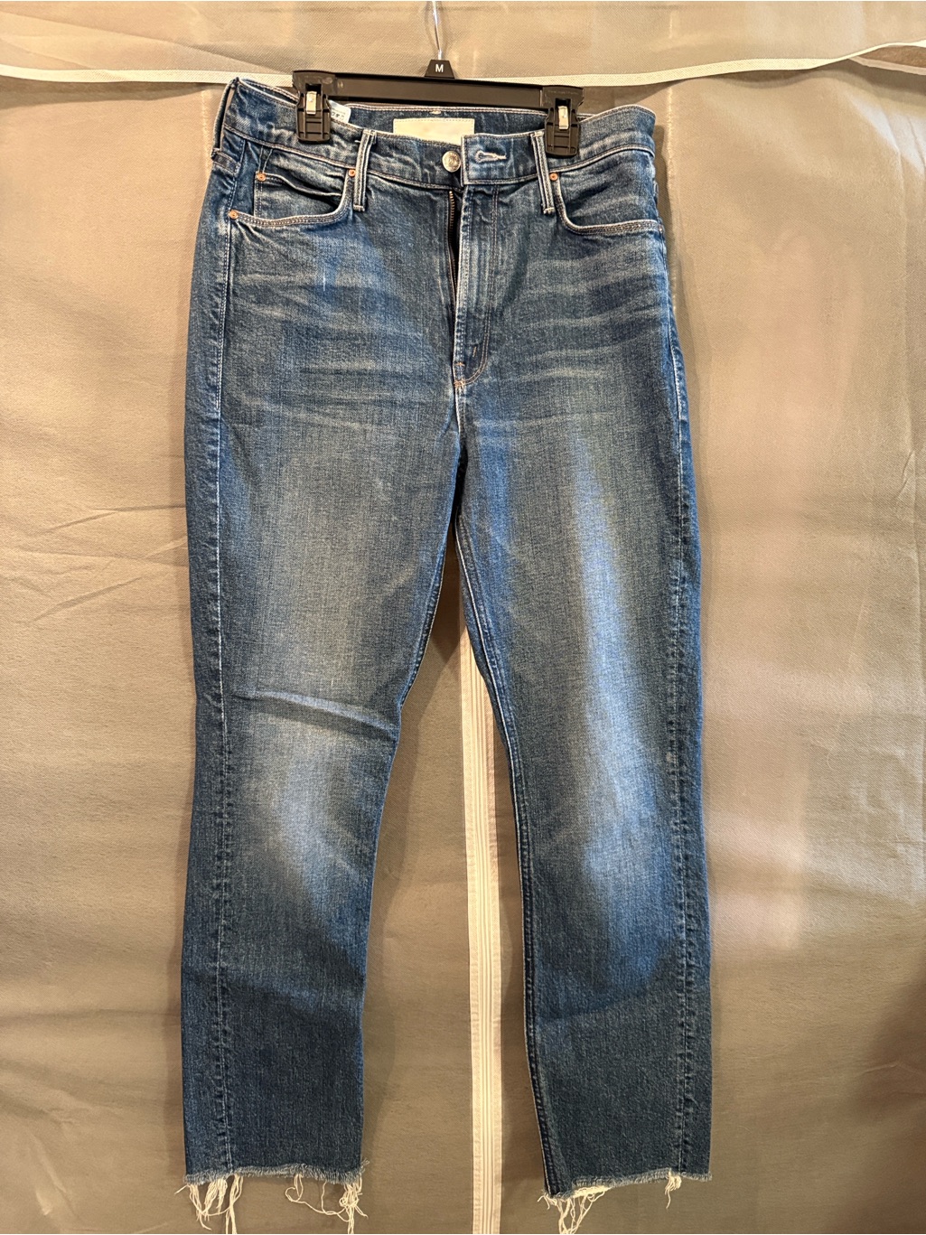 Mother Dazzler Ankle Fray Jeans In Dark Blue Denim
